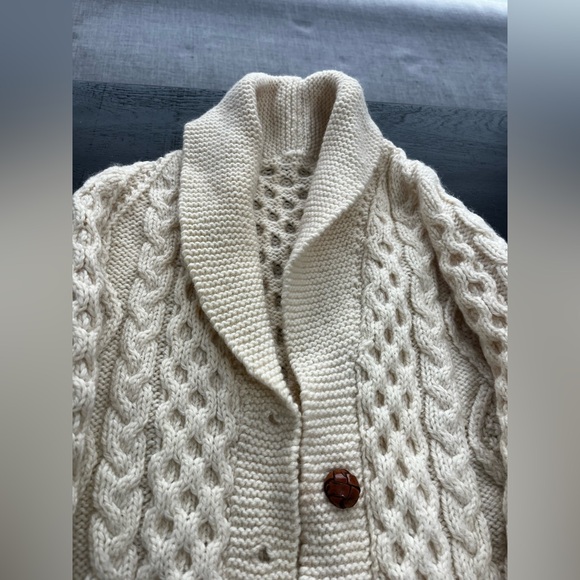 Hand Knit Wool Cable Knit Cardigan Sweater Medium Shawl Collar Cottagecore - Picture 2 of 13
